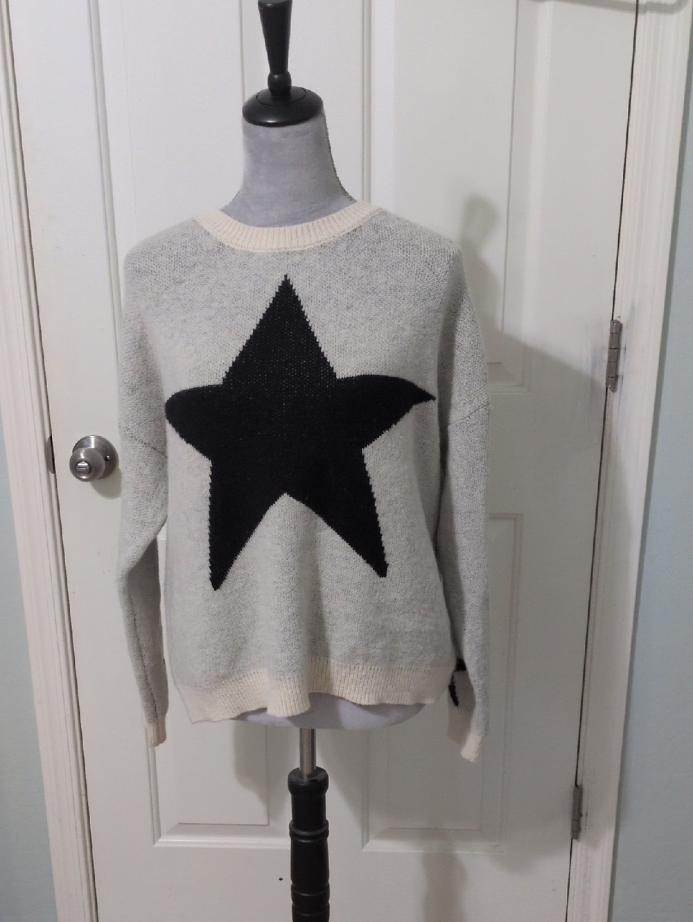 SHEIN Cream Crewneck Sweater with Black Star